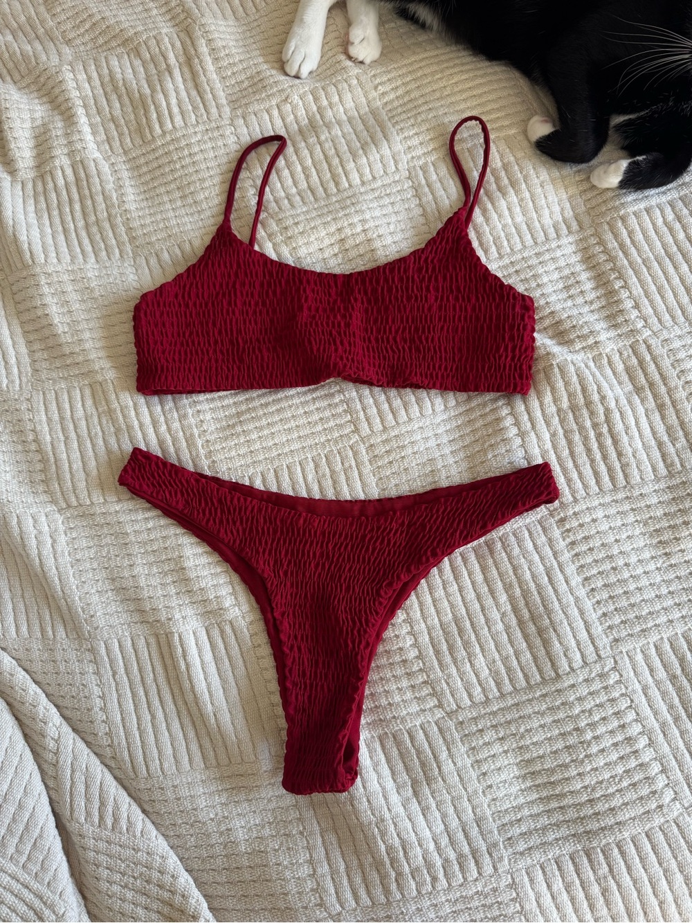& Other Stories Crimson Red Textured Bikini Set